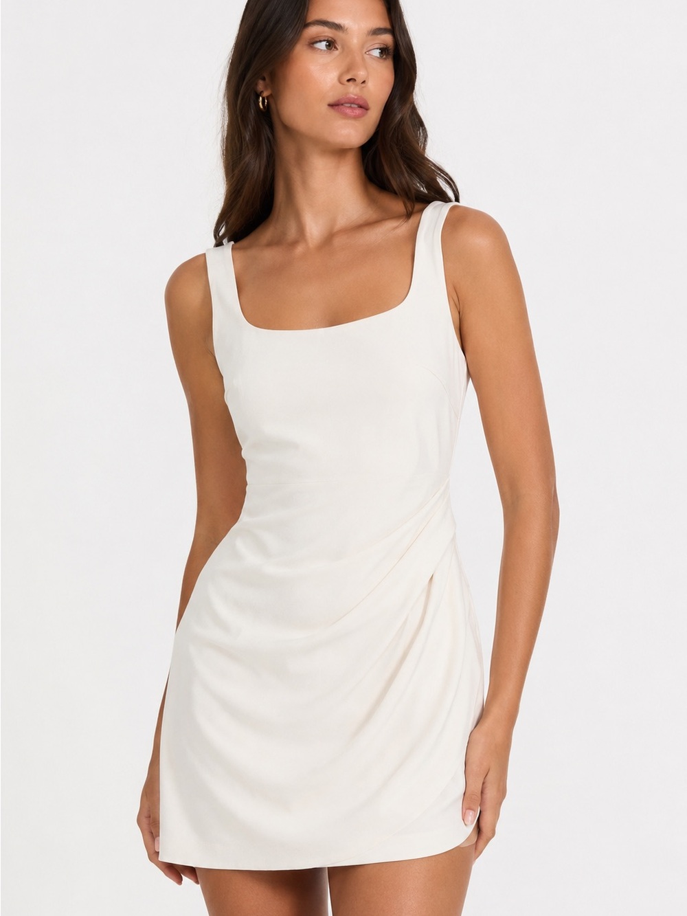 Lavender Brown Cream Square-Neck Mini Dress